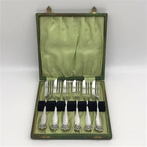 Early Silver Plated Cake Forks Boxed Keepsakes