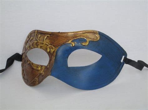 Mens Masquerade Mask Blue And Gold Venetian Domino Renaissance Costume