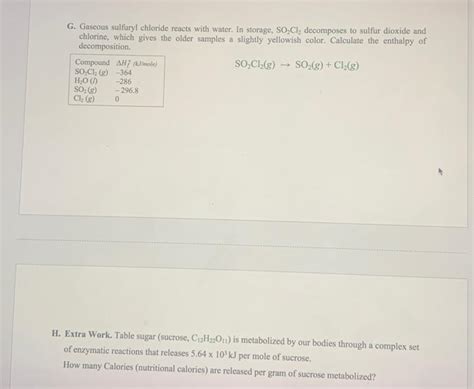 Solved G Gaseous Sulfuryl Chloride Reacts With Water In Chegg