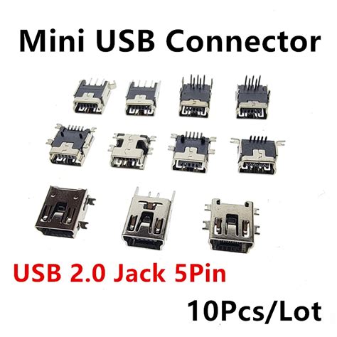 10pieces 9types Mini Usb Connector B Type Usb 2 0 Jack 5pin Smt Dip Pcb Board