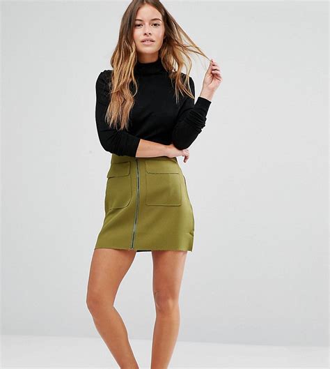 Missguided Petite Exclusive Zip Pocket Front Mini Skirt Green Green