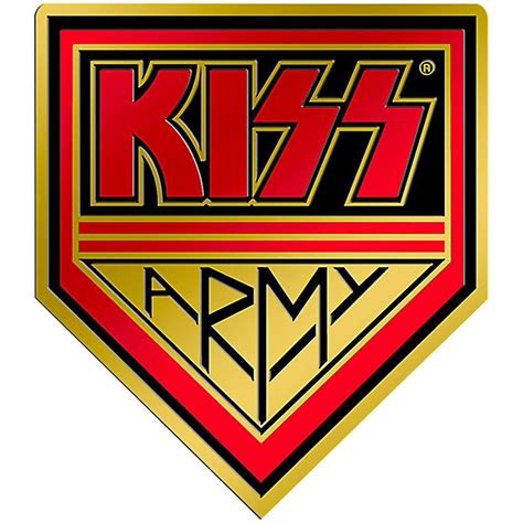 The Kiss Army Logo Is Shown In Red And Gold