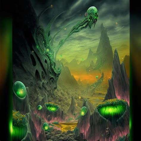 Premium AI Image | green alien planet landscape psychedelic concept art