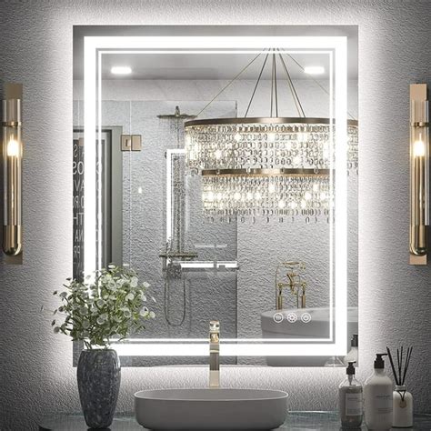 Keonjinn Led Bathroom Mirror 30 X 36 Frontlit And Backlit 3 Colors Dimmable Wall Mount