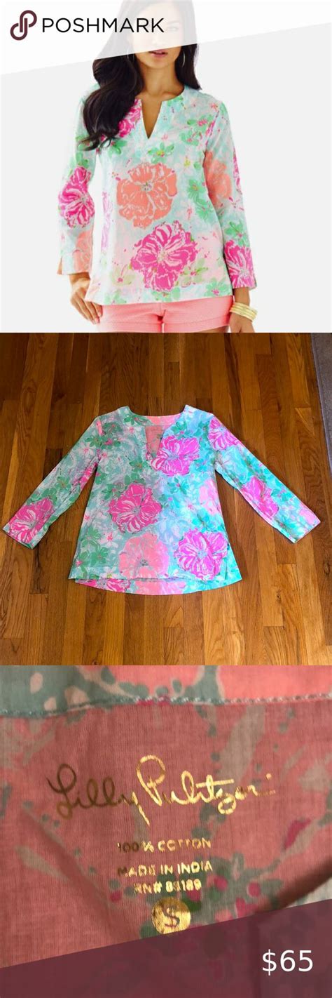 Lilly Pulitzer Amelia Island Tunic Floral Pink And Green Womens Size