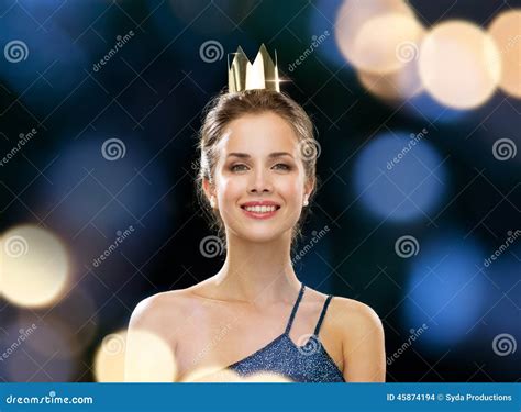 Smiling Woman In Evening Dress Wearing Crown Stock Photo Image Of