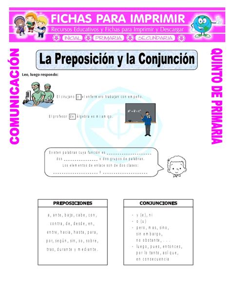 Ficha Preposiciones Y Conjunciones Para Quinto De Primaria Adverbio Sintaxis Prueba