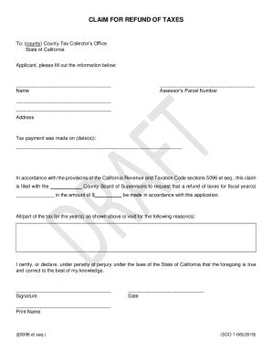 Fillable Online Sco Ca Claim For Refund Of Taxes Fax Email Print