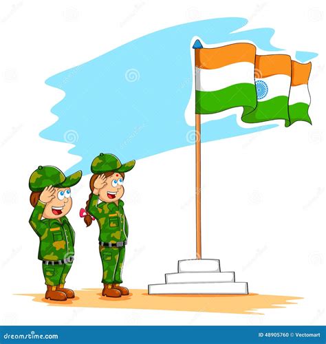 Kids Saluting Indian Flag Stock Vector Illustration Of Girl 48905760