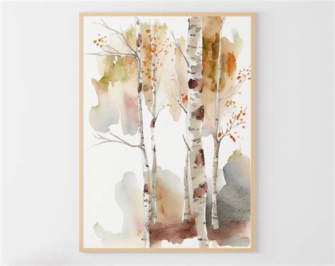 Birch Trees Painting Forest Watercolor Nature Art Print Birches Forest Neutral Wall Art Etsy