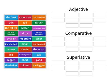 Comparative And Superlative Adjectives Ordenar Por Grupo