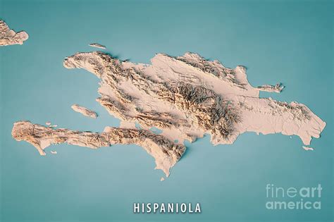 Hispaniola Island Topographic Map D Render Neutral Digital Art By