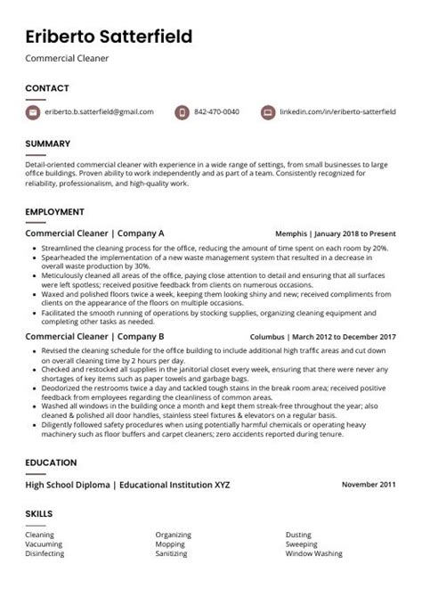 Commercial Cleaner Resume Cv Example And Writing Guide