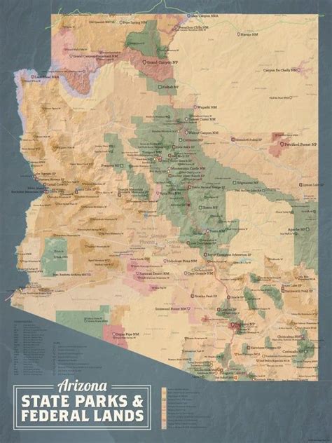 Arizona State Parks And Federal Lands Map 18x24 Poster Etsy In 2021