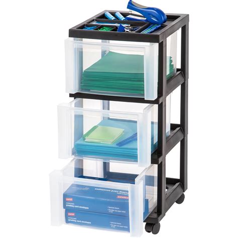 Iris Usa 3 Drawer Rolling Storage Cart With Organizer Top Black