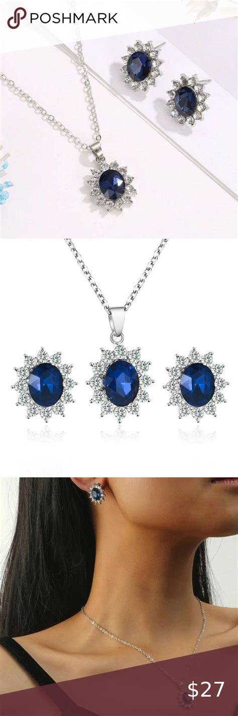 Rachel Leah Emulated Blue Sapphire Earrings And Necklace Jewelry Set Silver Jewellery Sets