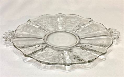 Fostoria Navarre Round Glass Tray 1940s Clear Scalloped Platter W
