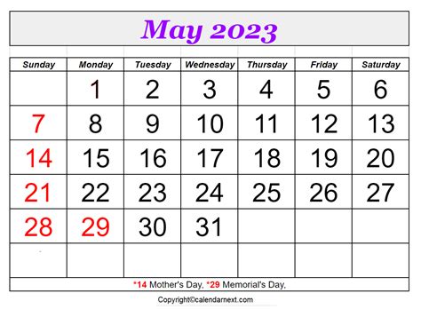 May 2023 Calendar With Holidays | Calendar Next