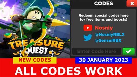 NEW UPDATE CODES BOWS Treasure Quest ROBLOX ALL CODES 30