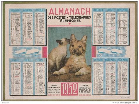 Almanach des PTT calendrier poste 1952 Chien et chat Numéro d objet