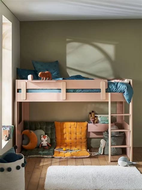 Lit Mezzanine Mi Hauteur Enfant Ligne Everest Rose Pas Cher Soldes