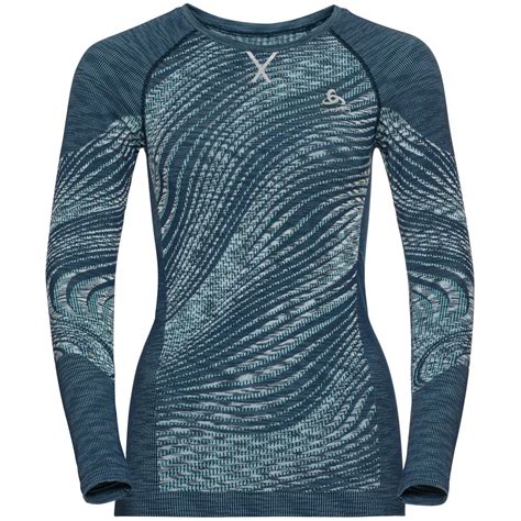 Odlo Blackcomb Long Sleeve Baselayer Top Women Blue Wing Teal Space Dye