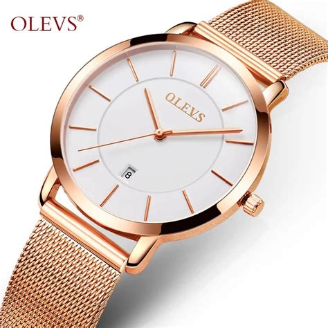 Ultra Thin Watches Olevs Rose Gold Watch For Women Calendar Mesh Steel