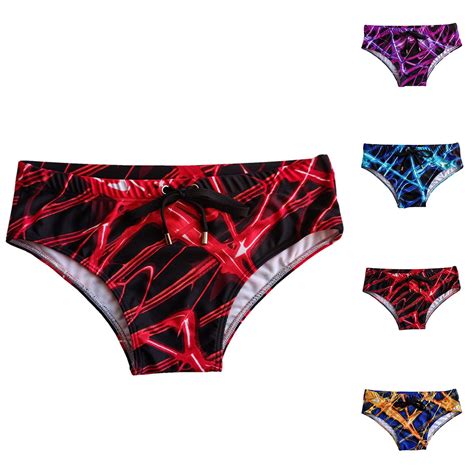 Jinhomg Mens Low Rise Bikini Swimwear Novelty Fancy Print Swimming Briefs Lightweight Comfy