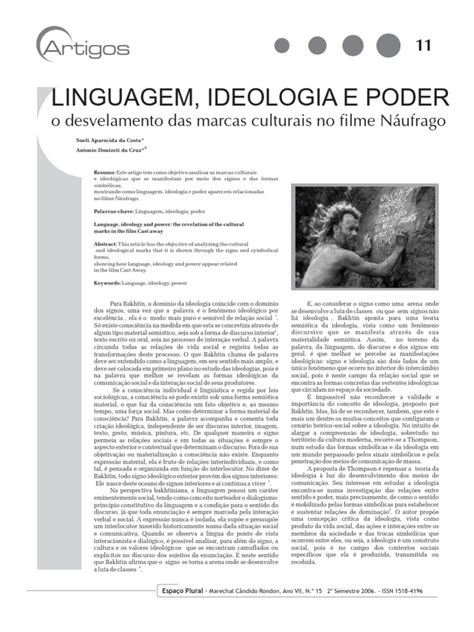 Pdf Linguagem Ideologia E Poder Desvelamento Das Marcas No Filme