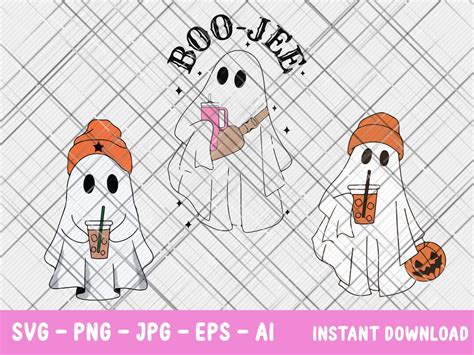 Cute Ghost Drinking Coffee Svg Bundle Ghost Ice Coffee Png Halloween