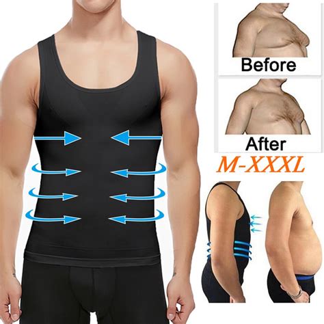 Mens Slimming Body Shaper Vest Chest Compression Shirt Abs Abdomen Slim