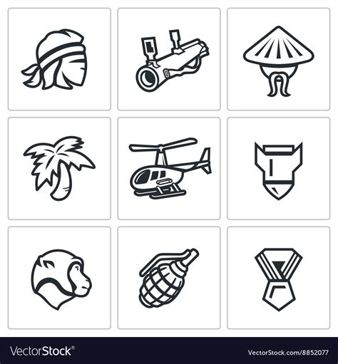 Set of the vietnam war icons soldier Royalty Free Vector