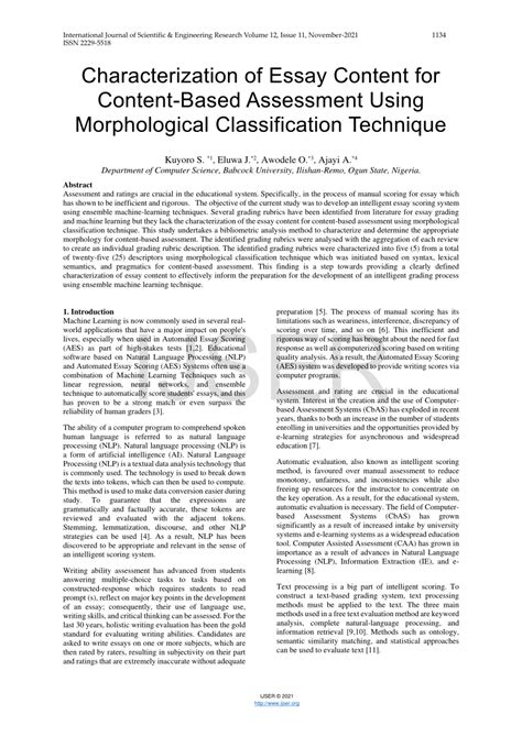 Pdf Characterization Of Essay Content For Content Based Assessment Using Morphological