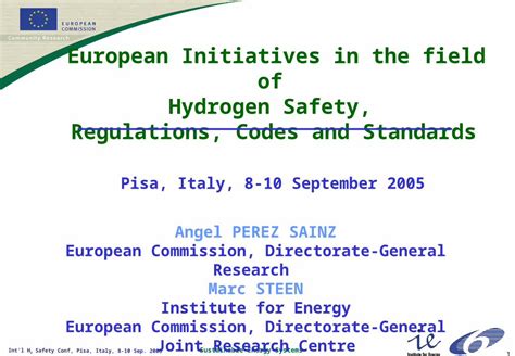 PPT European Initiatives In The Field Of Hydrogen Safety Regulations