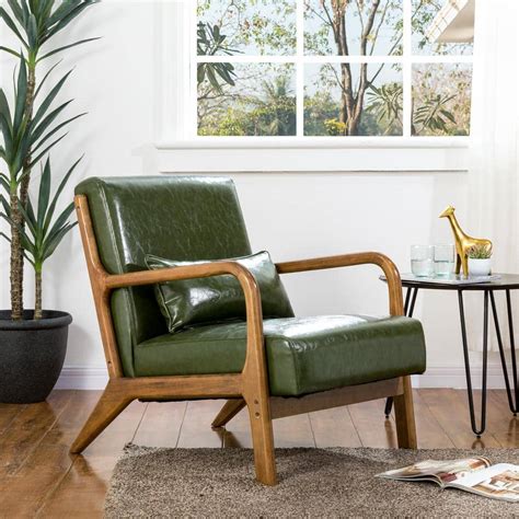 Glitzhome Mid Century Modern Hunter Green Pu Leather Accent Armchair