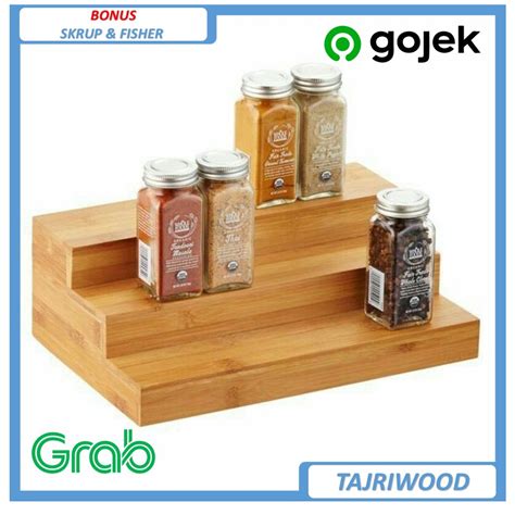 Jual Wooden Shelf Rak Bumbu Tingkat Tangga Kayu Bambu Aesthetic Korean