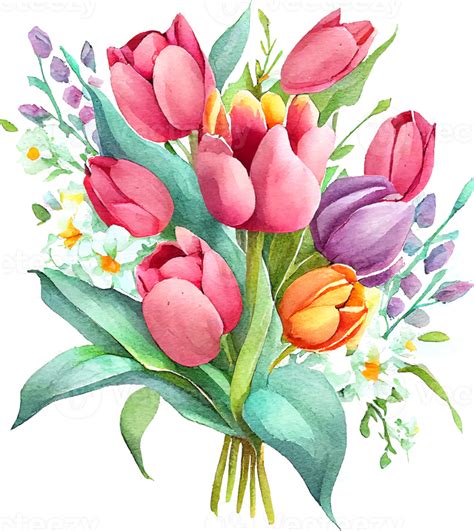 Cute Watercolor Tulip Spring Flowers Bouquet 17257654 Png