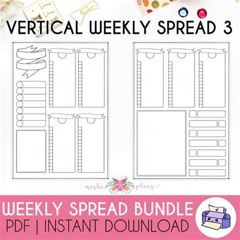 7 Printable Bullet Journal Weekly Spreads Bundle Masha Plans