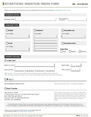 Fillable Online Advertising Insertion Order Form Wine Searcher Fax