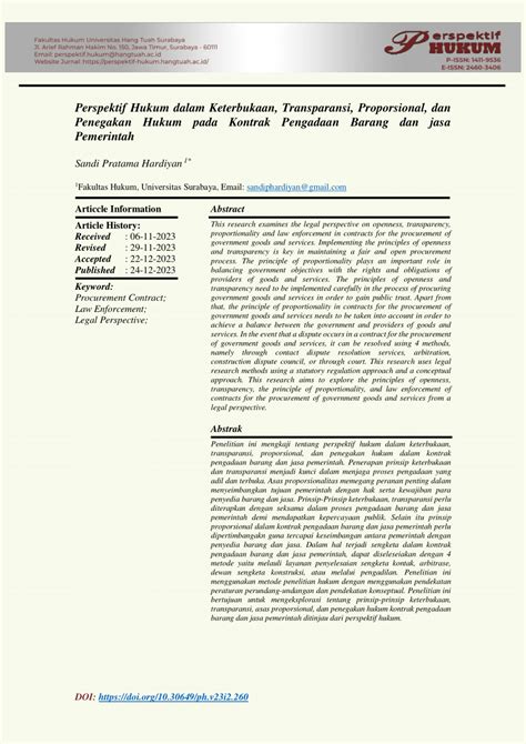 Pdf Perspektif Hukum Dalam Keterbukaan Transparansi Proporsional