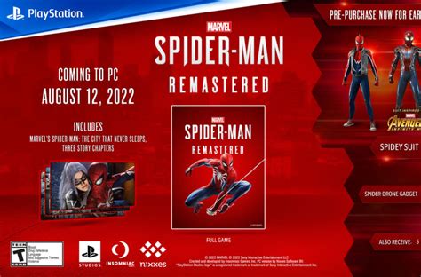 Marvels Spider Man Remastered Pc Specs And Pre Purchase Details