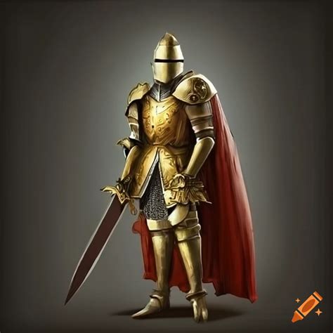 Fantasy Knight Wearing Golden Armor Holding A Really Big Sword