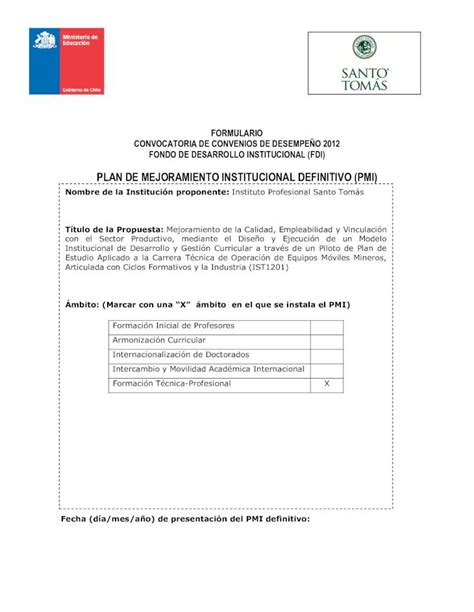 Pdf Plan De Mejoramiento Institucional Mejoramiento De La Calidad