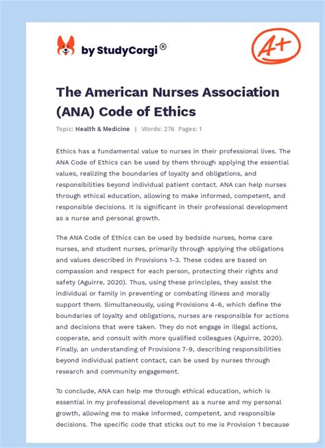 The American Nurses Association Ana Code Of Ethics Free Essay Example