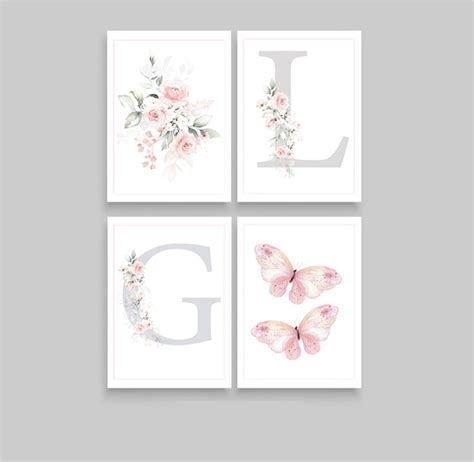 Quadros Decorativos Floral Iniciais Aquarela Elo7