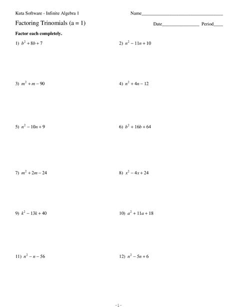 Factoring Factoring Trinomials Worksheet