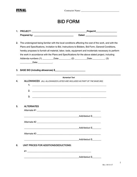 10 Project Bid Form Examples To Download