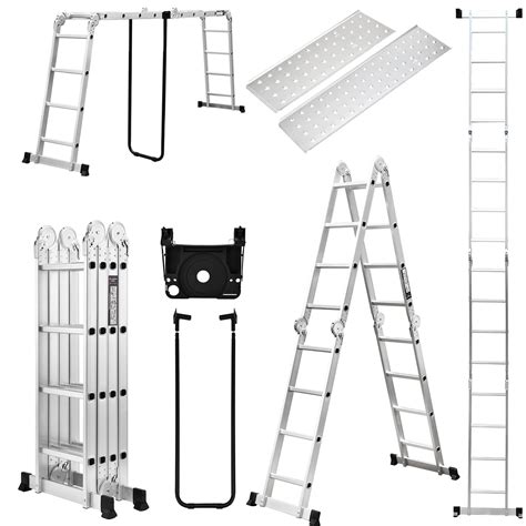 HBTower Folding Ladder, 15.5FT Aluminum Extension Ladder with Tool Tray ...