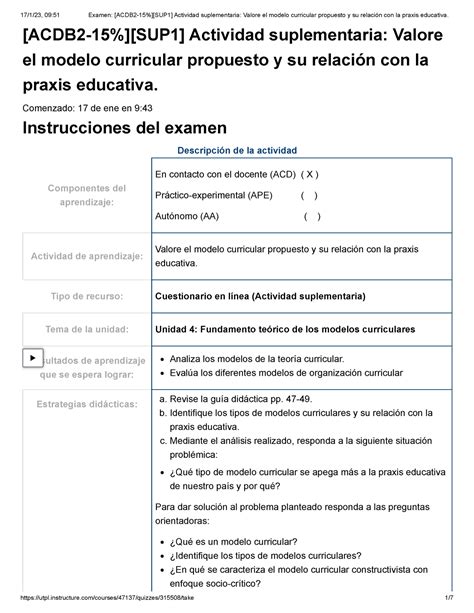 Examen ACDB 2 15 SUP 1 Actividad Suplementaria Valore El Modelo