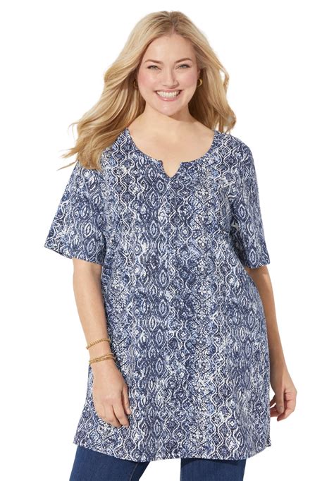 Catherines Women S Plus Size Easy Fit Notch Neck Tee X Navy